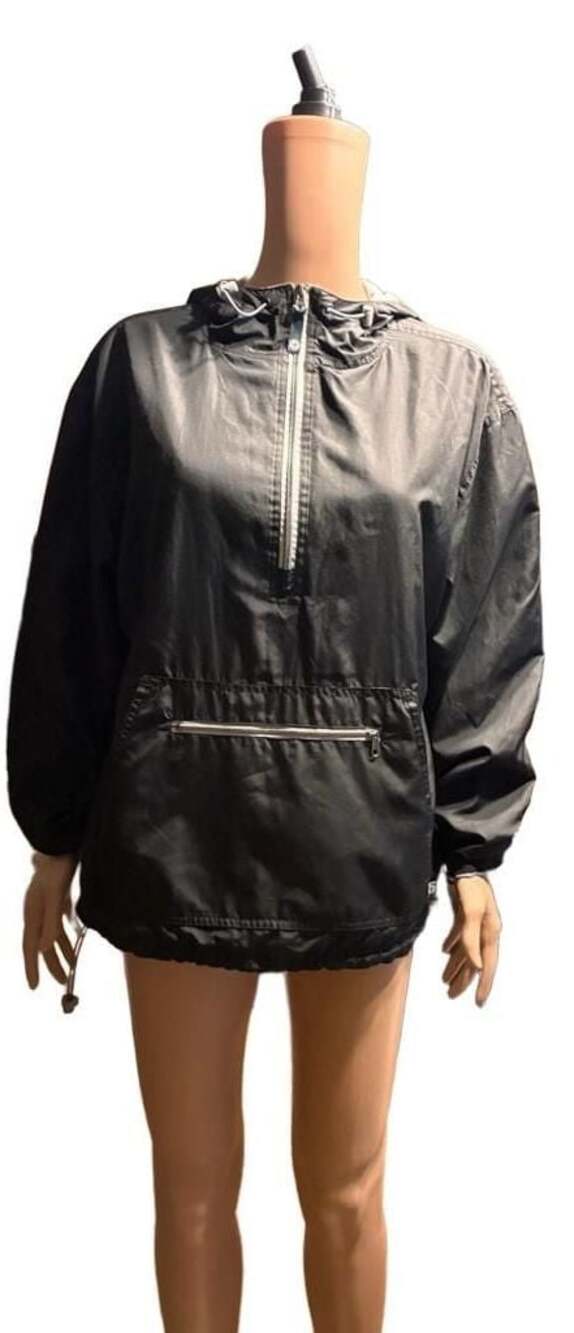 Lauren James Black Quarter-Zip Anorak Pullover Hooded Jacket Size M